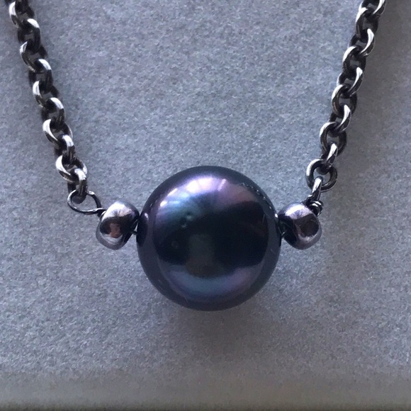12mm Genuine Tahitian pearl/SS Necklace - Picture 6 of 11